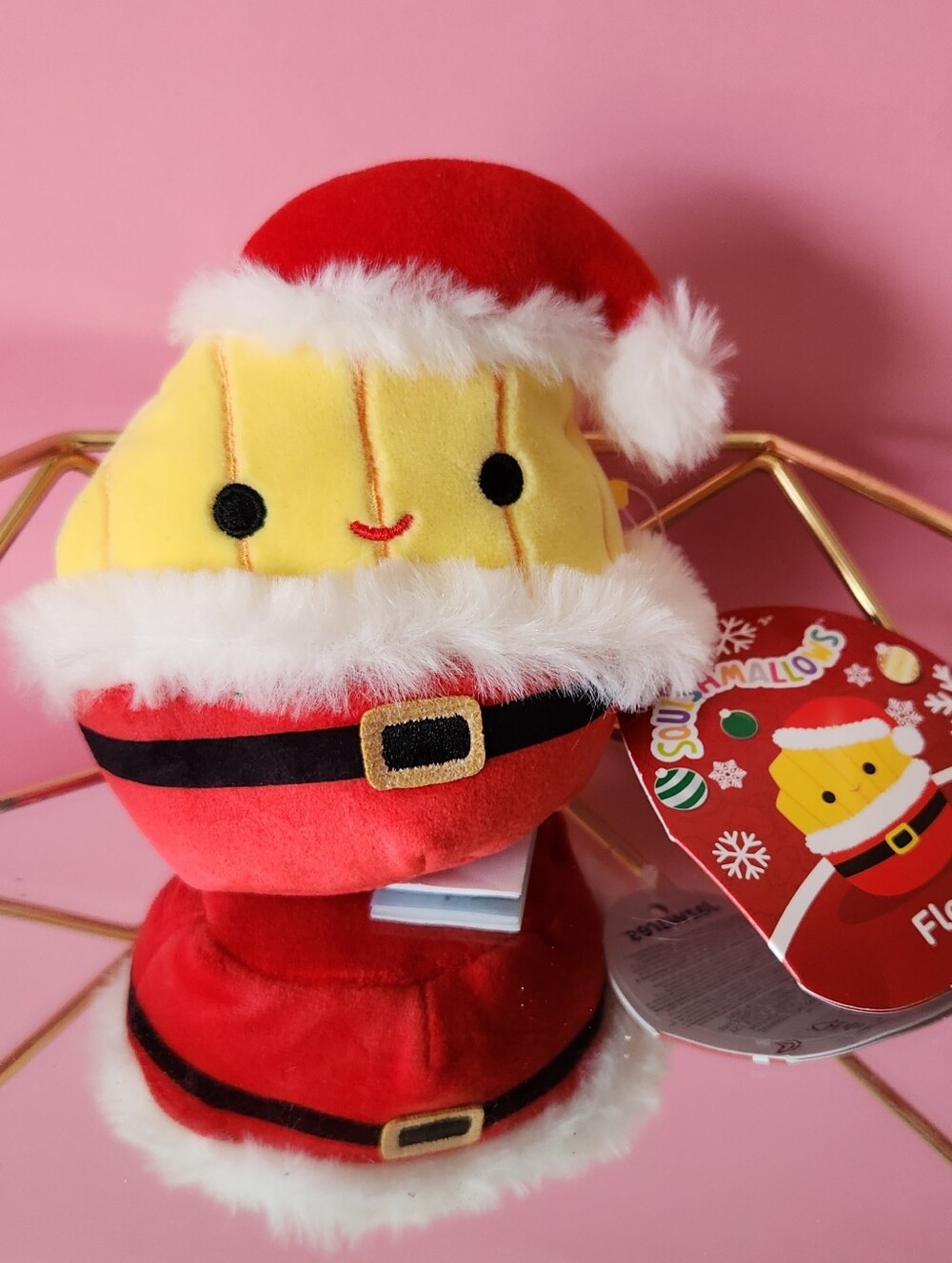 Squishmallow FLOYD the FRIES 5" plush 2024 Christmas SANTA SUIT fuzzy HAT scarf